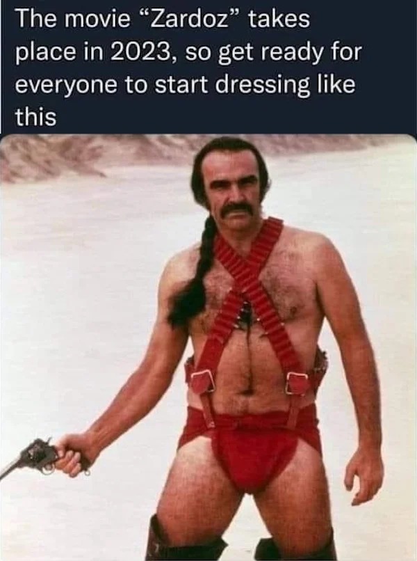 relatable memes - sean connery costume - The movie "Zardoz" takes place in 2023, so get ready for everyone to start dressing this