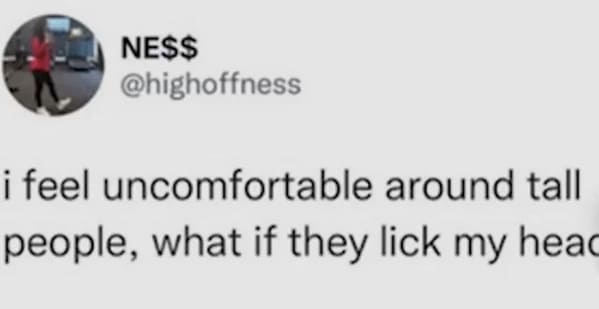 oddly specific jokes - feel uncomfortable around tall people meme - Ne$$ i feel uncomfortable around tall people, what if they lick my head