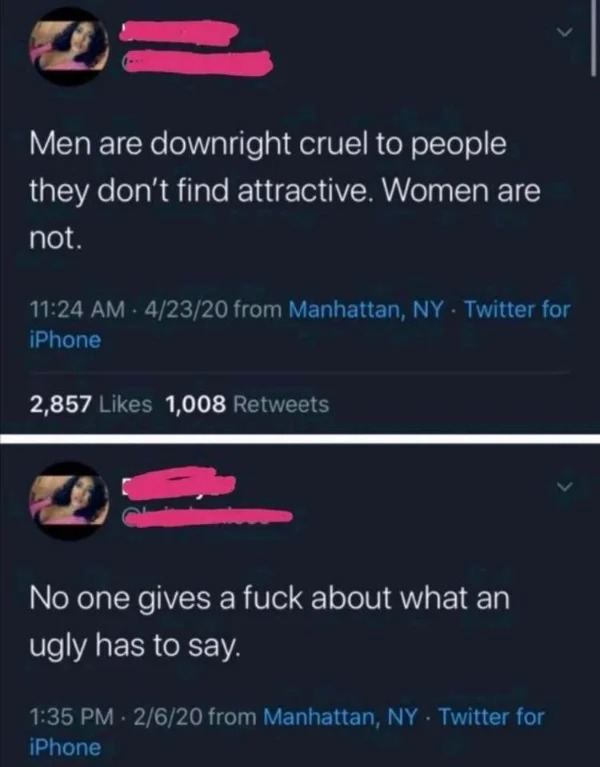 Pics To Make You Hold Up - screenshot - Men are downright cruel to people they don't find attractive. Women are not.