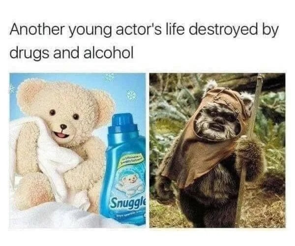 Pics To Make You Hold Up - snuggle ewok meme - Another young actor's life destroyed by drugs and alcohol U Spyt Snuggle pe