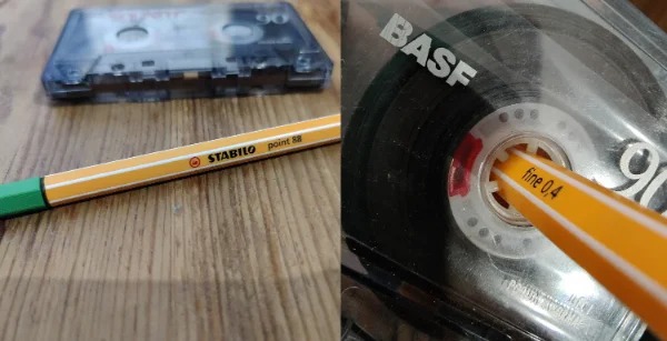 “”Stabilo Fineliner” fit absolutely perfect into the tape reels of a cassette to rewind them.”