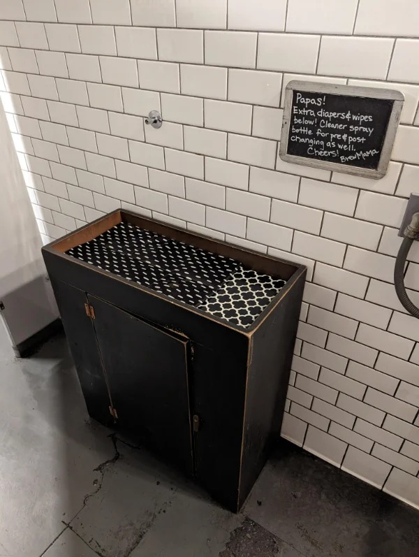 “This brewery has a changing table, extra diapers, and wipes in the Men’s bathroom.”