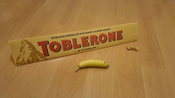 “This big Toblerone compared to a small one I bought.”