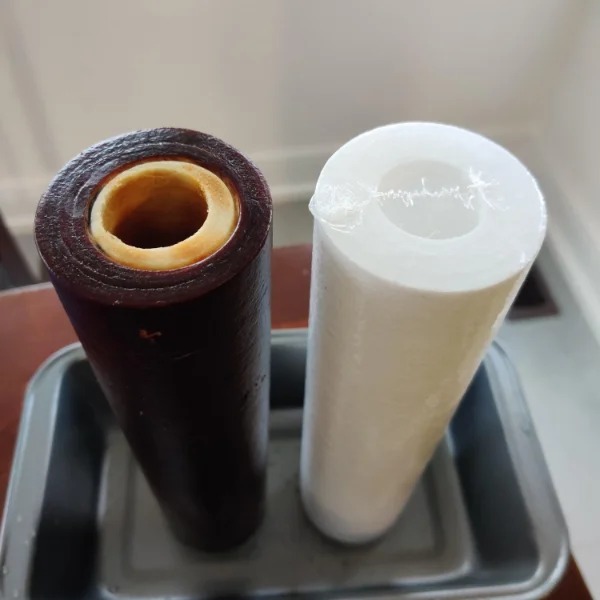 “1 year Old (left) vs new (right) Home Reverse Osmosis Filter”