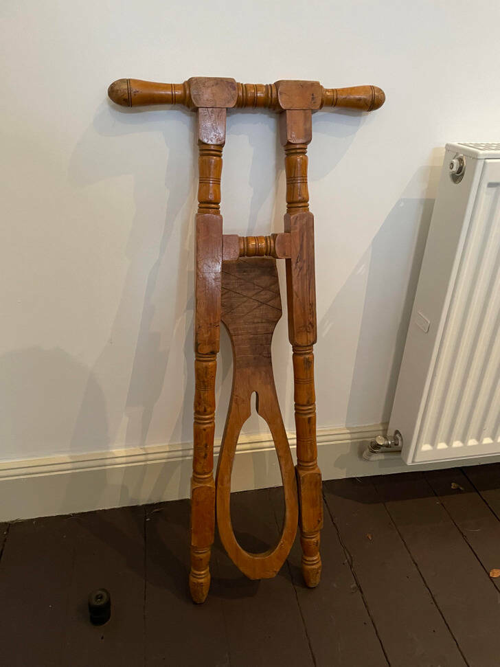 “What is this thing? Found it in the cloakroom of an old country house.”

“It is a boot jack and is used to remove boots.”