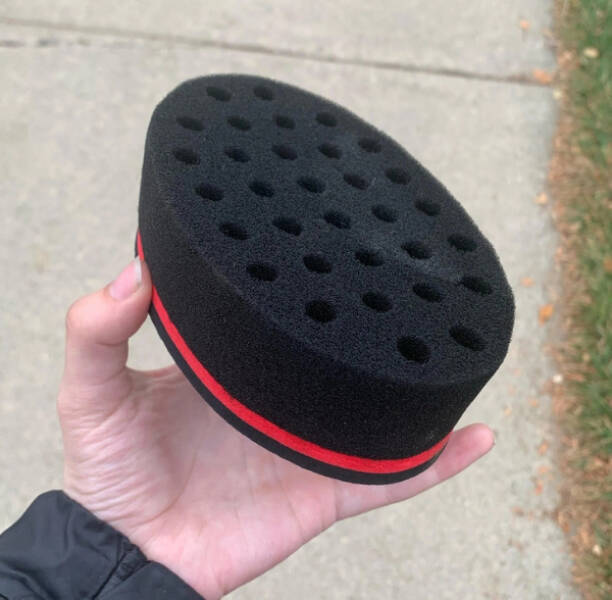 “I found this strange foam shape on the side of the sidewalk. The bottom part is pretty sturdy but the top part with all of the holes is very squishy.”

“Half of a Magic barber sponge brush”