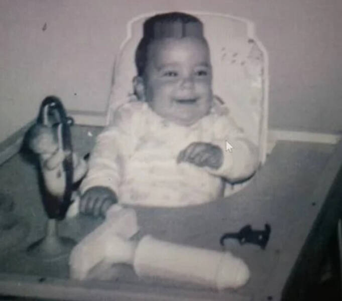 "Can anyone identify this object sitting on my uncle-in-law’s highchair in the early 1960s?"

“It’s a toy hammer.”