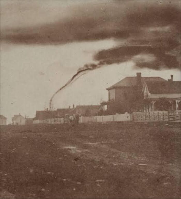 The First Known Photo Of A Tornado. Shot By A.a. Adams In Kansas, 1884