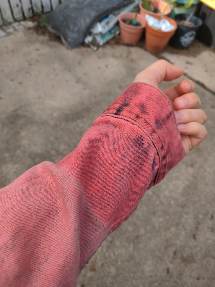“Jacket I dyed two years ago. I never noticed how much it faded until I unfolded my sleeves.”
