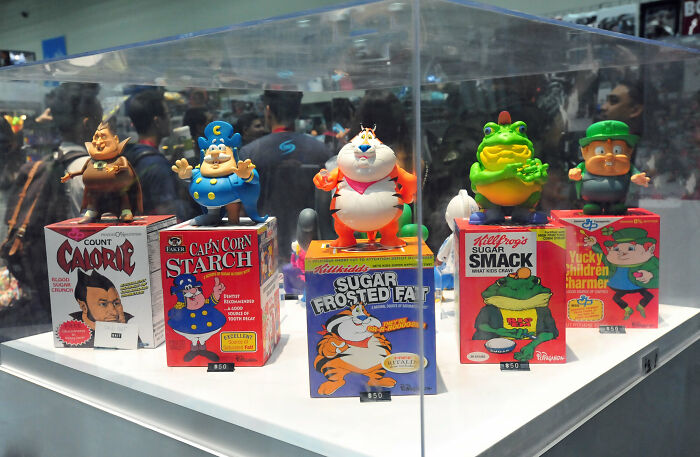 Actual toys in cereal boxes and cracker jack boxes.