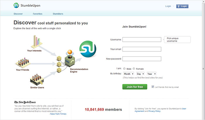 Stumbleupon... I remember all my classmates and my Mom used to use it years ago