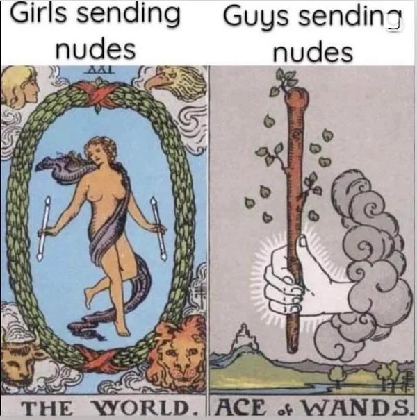 spicy sex memes - tarot cards - Girls sending nudes Aal Ch Guys sending nudes ge The World. Ace of Wands.