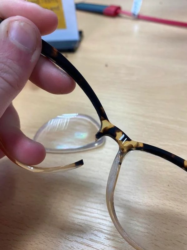 Cleaned my glasses too hard. Am at work, don’t have a spare pair.