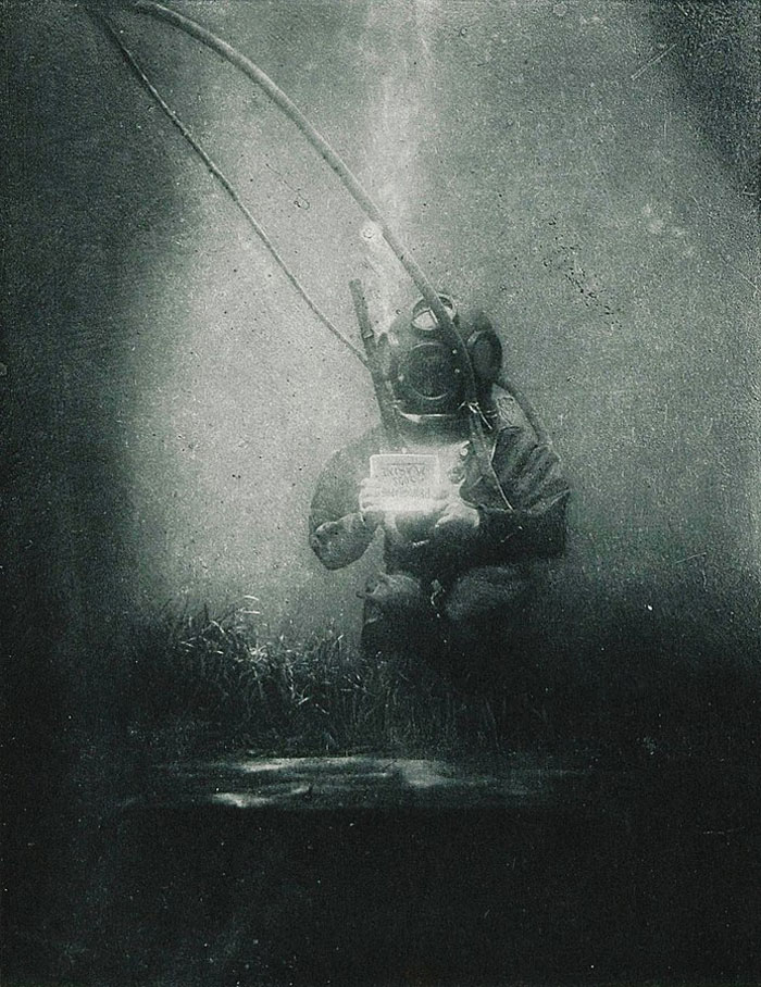 In 1899, Louis Boutan, a French biologist and photographer, made history by capturing the first underwater portrait. His brave subject, Emil Racovitza, had to pose and hold still for 30 minutes in the waters of Banyuls-Sur-Mer, France.