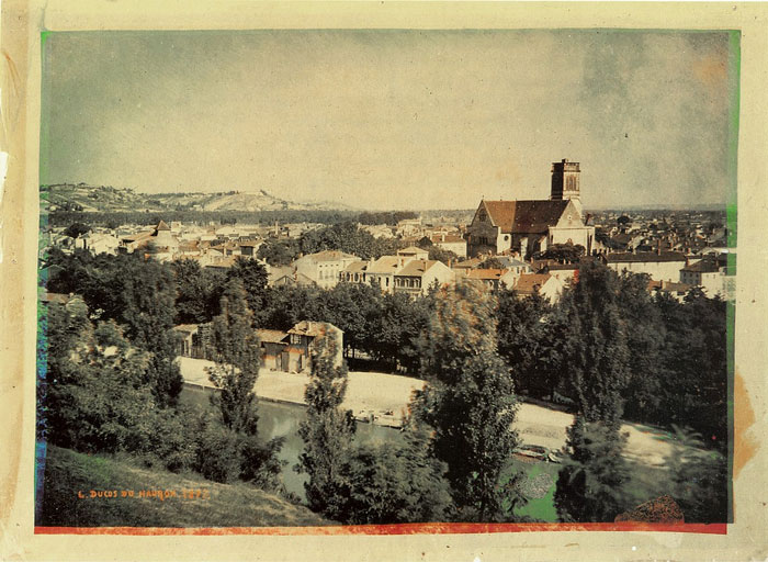 16 years passed after Maxwell and Sutton before a full-color photograph of a landscape was taken. Louis Ducos du Hauron was the person who successfully captured this image of Agen, France.