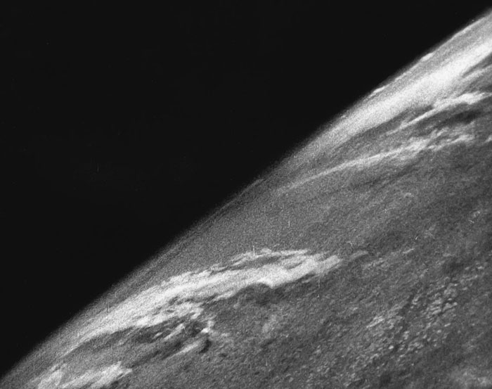 On October 24th, 1946, the V-2 #13 rocket blasted off and made history by capturing the first photograph from space. The picture shows our planet in black and white from an altitude of 65 miles. The operators used a 35mm motion picture camera that snapped a frame every 1.5 seconds as the rocket soared higher and higher.
