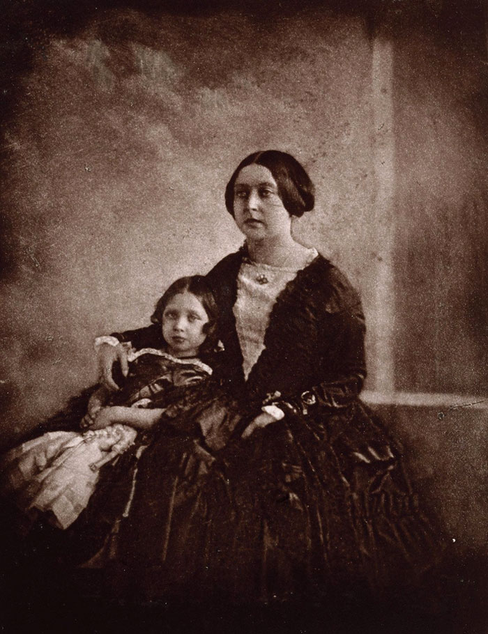 Previously considered a copy of a calotype taken by Henry Collen, it actually turned out to be a daguerreotype. It’s credited as the earliest photograph of the Queen and the Princess Royal.