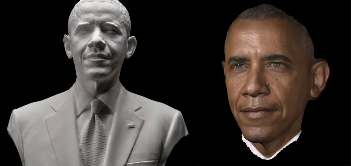 A group of tech experts from the Smithsonian and the USC Institute for Creative Technologies joined forces to make the first 3D portrait of a president, using Barack Obama as their subject. They used 50 special lights, 8 sports cameras, and 6 wide-angle cameras to capture the shot. The picture was then 3D printed, which you can see at the Smithsonian.