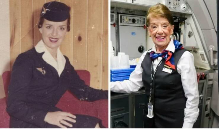 "86 year old flight attendant, Bette Nash, has been flying the skies for 65 years, making her the longest serving flight attendant in the world."