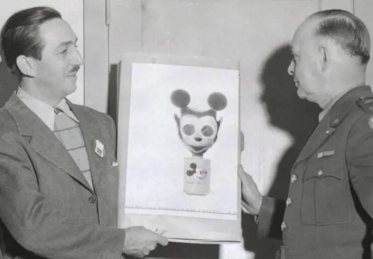"During World War II, Walt Disney developed a Mickey Mouse gas mask, designed to help children get comfortable and relaxed while wearing the mask:"