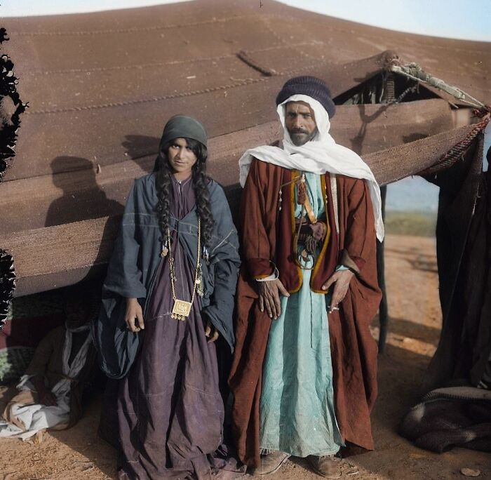 Bedouin Couple In Front Of Their Tent, Adwan Tribe. 1898.