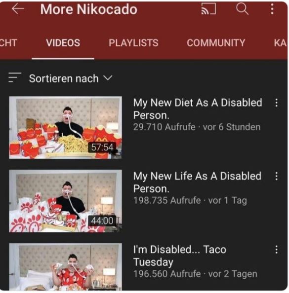 Creepy Posts - website - Cht More Nikocado Videos Playlists Sortieren nach Community My New Diet As A Disabled Person.