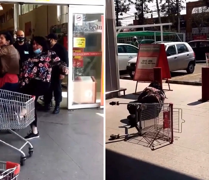 Crazy Chilean Karen Kicks Shopping Cart, Gets Hit Back