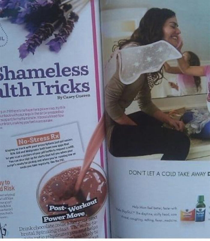 design fails -   bad ad placement - Il Shameless alth Tricks By Casey Gueren pmtherescatapefors puerra try this urback with your legs in the air ar propped up support fortaltaminut boostablood flow urtrain, aking you feelinord awake NoStress Rx Staying on