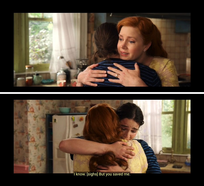 In Disenchanted (2022), Giselle And Morgan Hug But Their Arms Switch Positions From One Cut To The Next