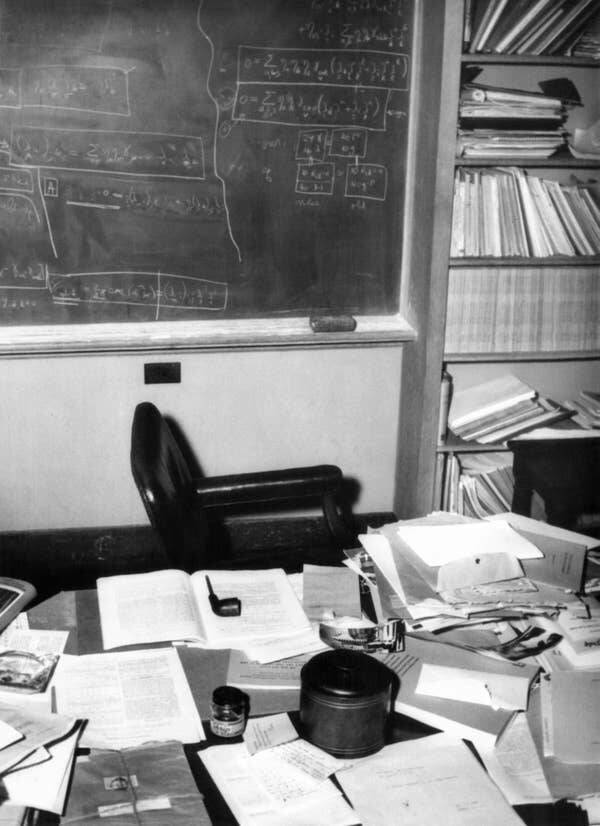 This is what Albert Einstein's desk looked like on the day he died:

This was at Princeton University.