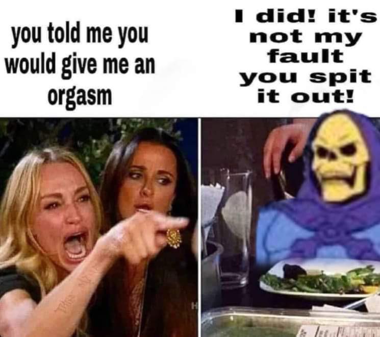 sex memes - photo caption - you told me you would give me an orgasm H I did! it's not my fault you spit it out! N