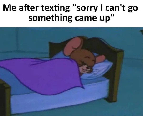 relatable memes - anything else - Me after texting "sorry I can't go something came up"