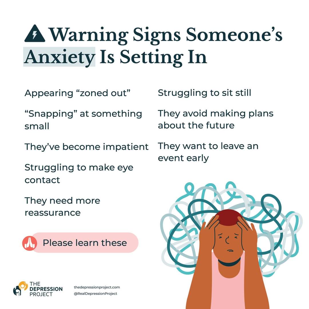 infographics and charts - warning signs someone's anxiety is setting - A Warning Signs Someone's Anxiety Is Setting In Appearing "zoned out" "Snapping" at something small They've become impatient Struggling to make eye contact They need more reassurance T