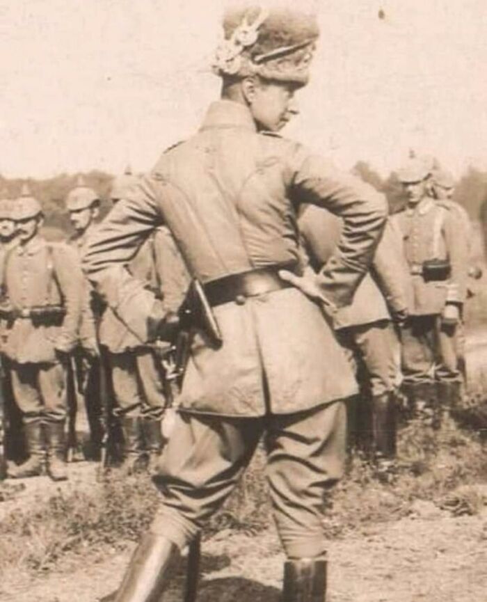 Crown Prince Wilhelm Of Germany Striking A Pose While Inspecting The Troops, Ca. 1915. My Caption: "..mein Milkshake Brings All Zhe Boys To Zhe Yard"