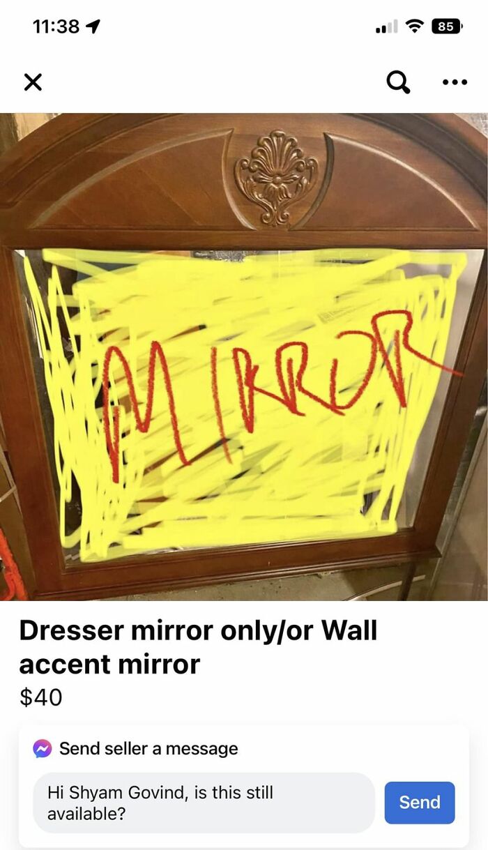 varnish - 1 X Mirror Kre Dresser mirror onlyor Wall accent mirror $40 Q Send seller a message Hi Shyam Govind, is this still available? 85 Send