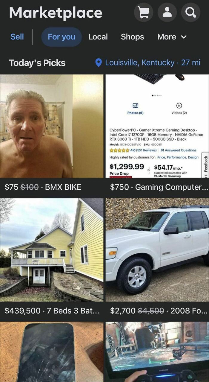 family car - Marketplace Sell For you Today's Picks $75 $100 Bmx Bike Local Shops More $439,5007 Beds 3 Bat... Louisville, Kentucky. 27 mi 59 Photos 6 CyberPowerPC Gamer Xtreme Gaming Desktop Intel Core i712700F 16GB Memory Nvidia GeForce Rtx 3060 Ti 1TB 
