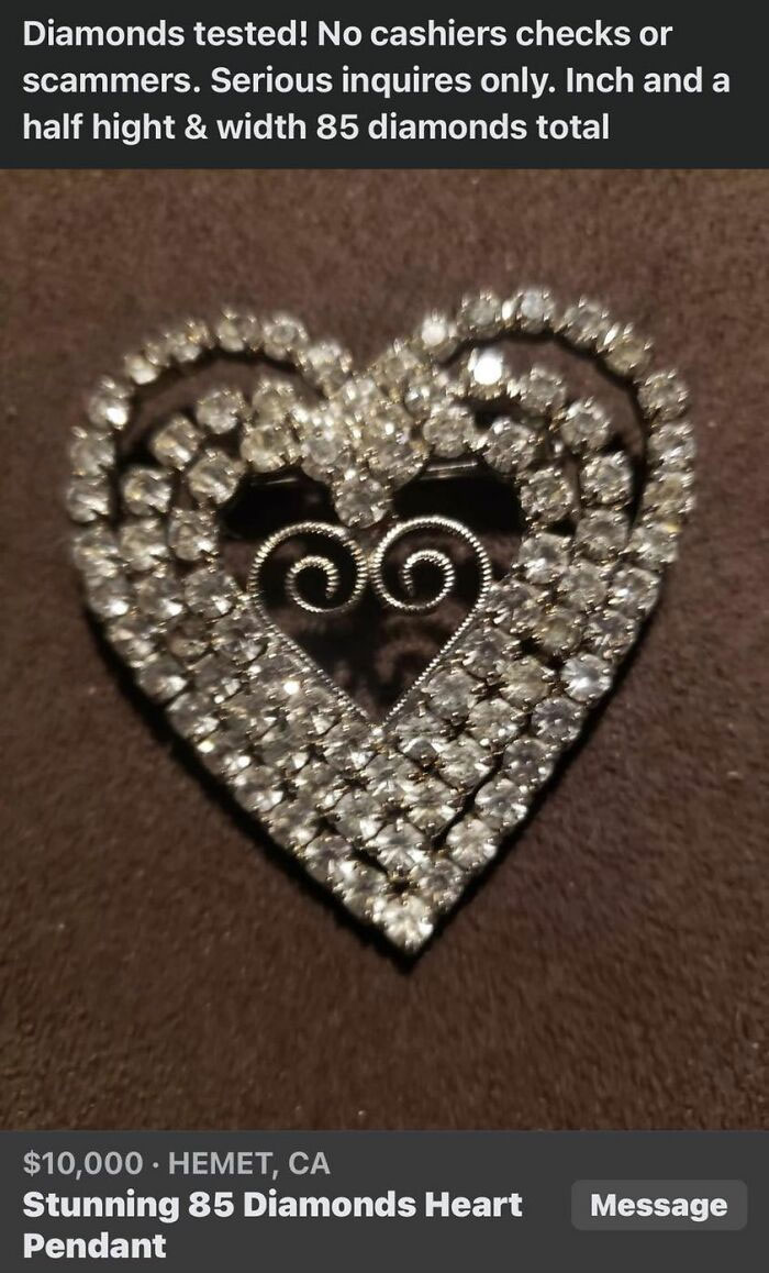 jewellery - Diamonds tested! No cashiers checks or scammers. Serious inquires only. Inch and a half hight & width 85 diamonds total 56 $10,000. Hemet, Ca Stunning 85 Diamonds Heart Pendant Message