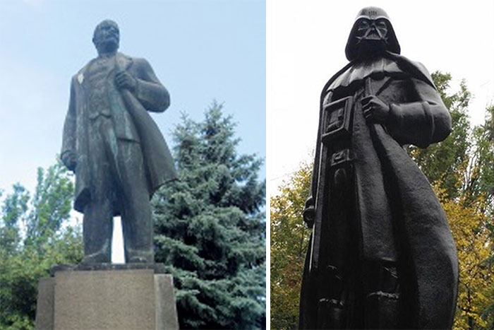 After The Fall Of The Soviet Union, A City In Ukraine Was Getting Rid Of All Their Communist Statues. A Local Artist Converted The Last Remaining One Into Darth Vader