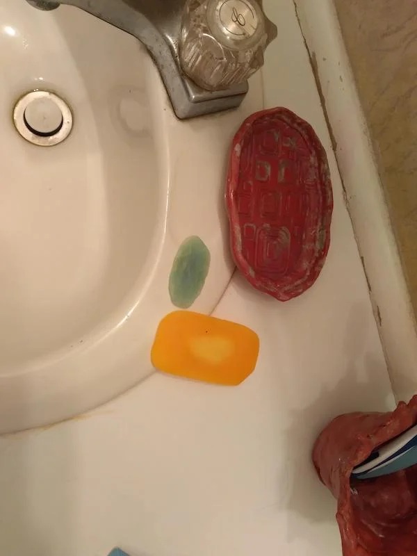 mom’s bf never puts the soap on the soap trays