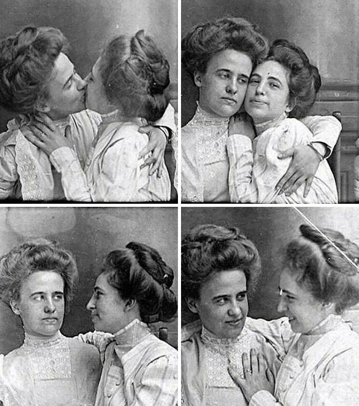 Vintage “Selfie” Photo Set With Unknown Female Couple Either As Lovers Or Possibly Sisters ( Due To Likeness) Circa 1900