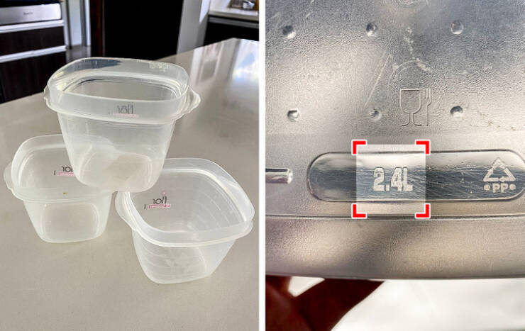 When buying a food container, we mainly choose them based on their size. It is something that we can easily estimate by sight, but there is a way to know exactly how much they can hold. At the bottom, the volume measurement is indicated.