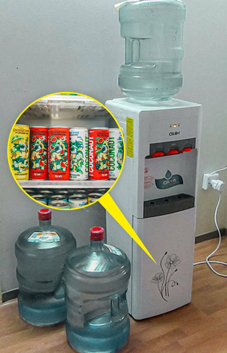 If you have a water cooler at home, you should check to see if the bottom has a small door. Many of the larger dispensers have a mini-refrigerator at the bottom front. It’s located just below the water tap and can be used to hold some canned or bottled beverages or food.