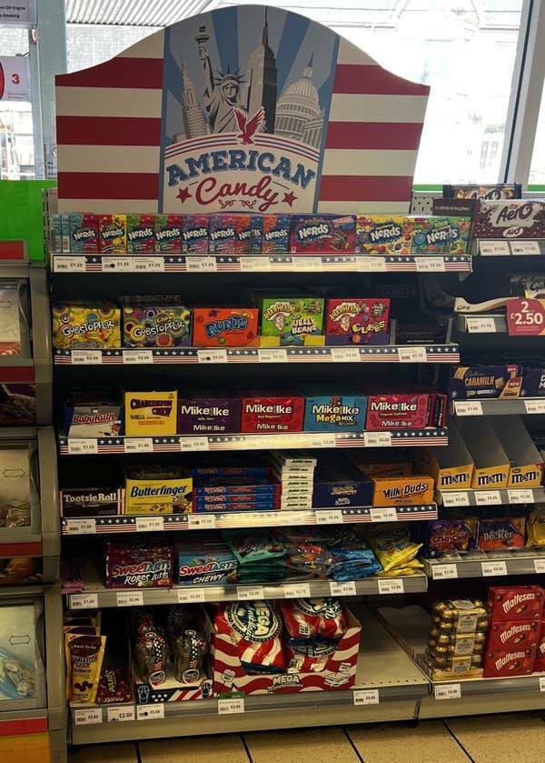 This is what the "American Candy" section looks like in a UK store: