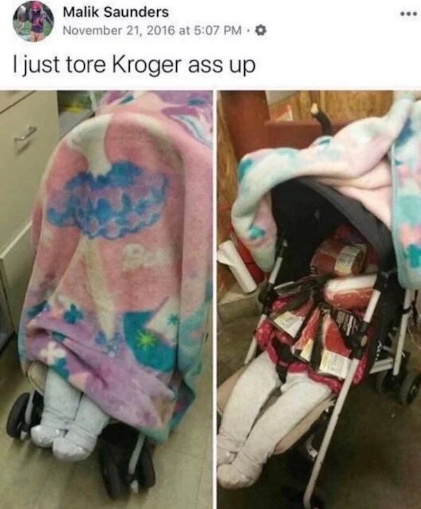 Posting illegal activities - Funny meme - Malik Saunders at I just tore Kroger ass up