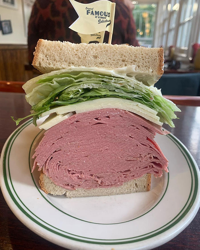 One Half Of A Bologna Sandwich At Famous 4th Street Deli In Philadelphia. All Their Sandwiches Are This Size, And There Is No Option To Order Only Half