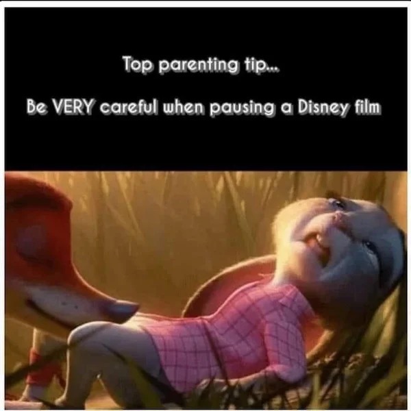 spicy memes - photo caption - Top parenting tip... Be Very careful when pausing a Disney film