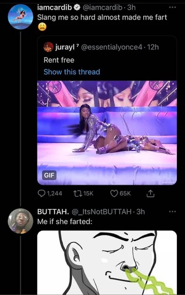people who need jesus - cartoon - iamcardib . 3h Slang me so hard almost made me fart jurayl .12h Rent free Show this thread Gif 65K 1 Buttah. 3h Me if she farted 1,