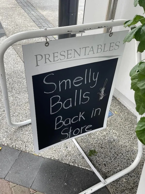 spicy memes and pics - signage - Presentables Smelly Balls Back in Store