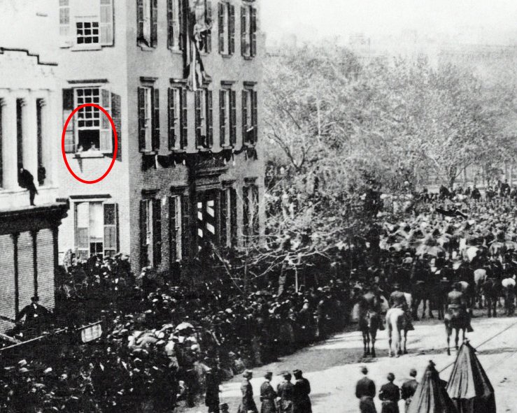 Future president Teddy Roosevelt can be seen in this picture of Lincoln’s funeral