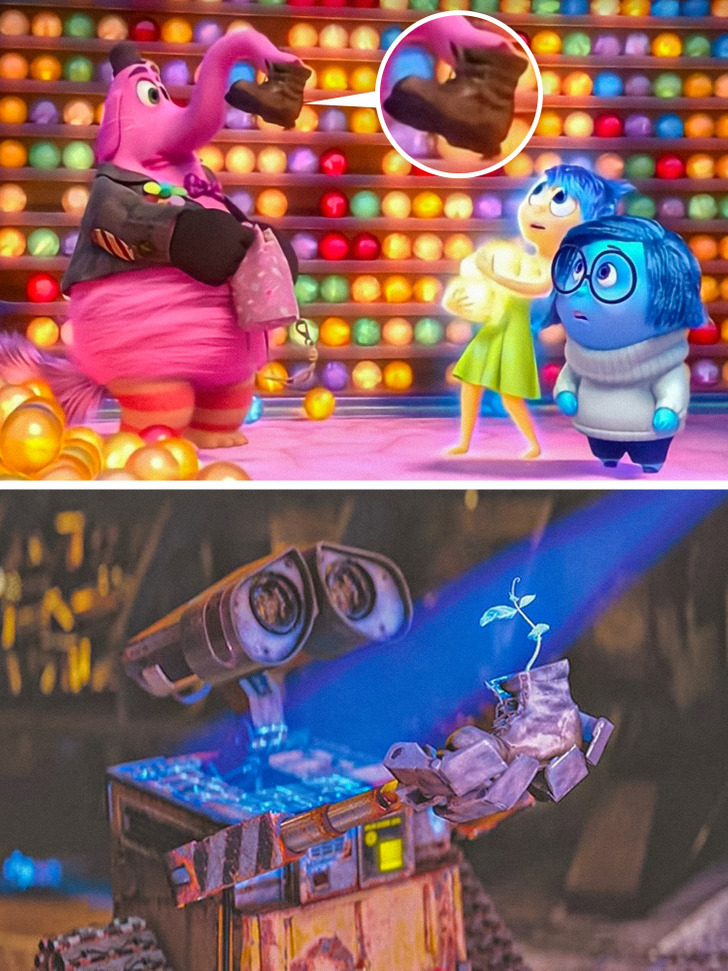Pixar Studios adores leaving Easter eggs in their animated films. The Oscar-winning movie Inside Out was no exception.Observant viewers found an object in the film that they were already familiar with. We mean the boot that is among other things in the head of the film’s protagonist. This same boot can be seen in an earlier studio film, WALL-E. It was in this boot that the little robot grew a plant.